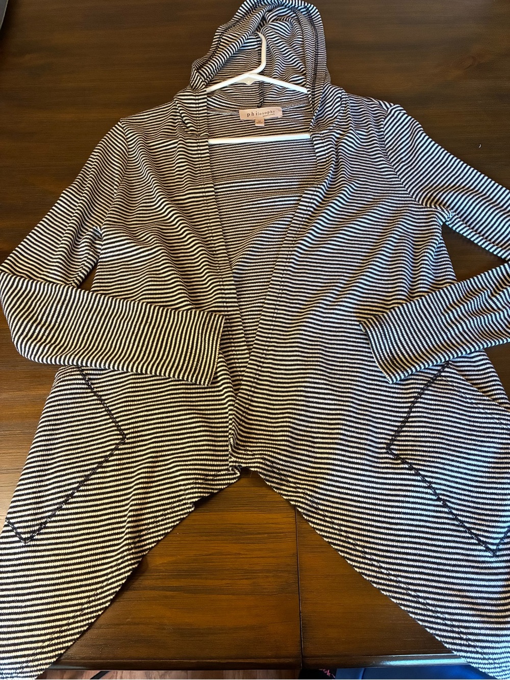Philosophy Striped Hooded Open-Front Cardigan - Black & White